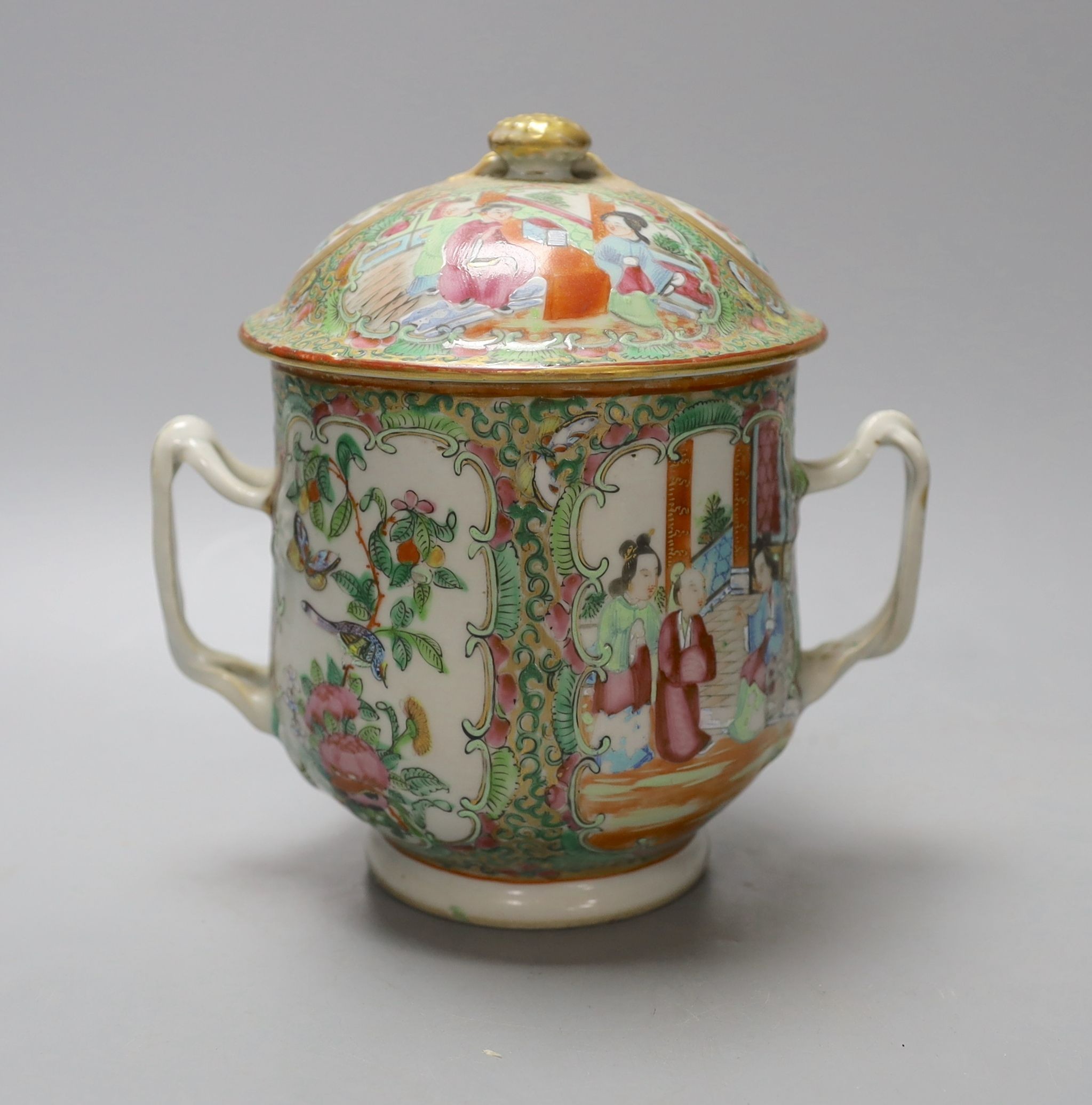 A 19th century Chinese famille rose porcelain cup and cover, 15cm